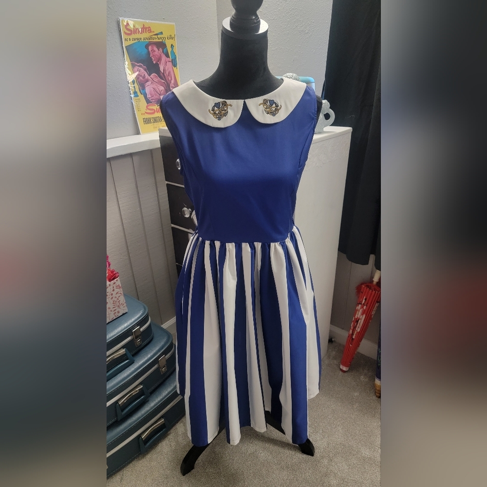 Lindy Bop Blue and White Striped Dress